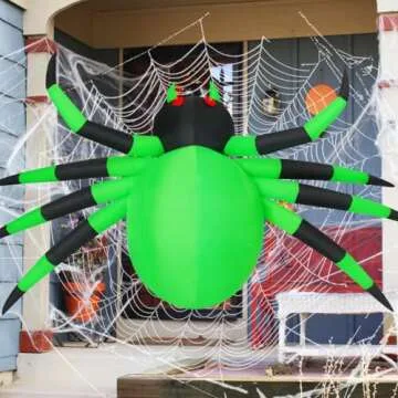 COMIN 9FT Wide Halloween Inflatable Spider Outdoor Decorations Giant Blow Up Yard Decoration with Built-in LED for Yard Garden Party Lawn