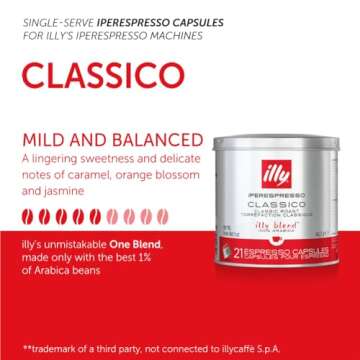illy Coffee iperEspresso Capsules - Single-Serve Coffee Capsules & Pods - Single Origin Coffee Pods – Classico Medium Roast with Notes of Caramel - For iperEspresso Capsule Machines – 21 Count