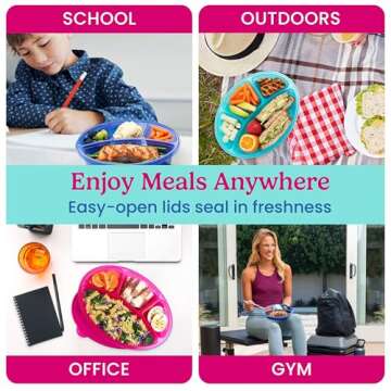 Bentgo Easyboxes 4-Compartment Oval Containers - Patented Design 8-Piece Set; 4 Trays & 4 Fitted Lids Seal in Freshness; Reusable Food Storage & Meal Prep BPA-Free Containers (Jewel Brights)