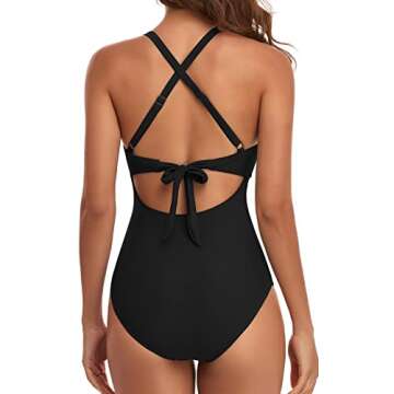 Eomenie Women's One Piece Swimsuits Tummy Control Cutout High Waisted Bathing Suit Wrap Tie Back 1 Piece Swimsuit