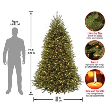 National Tree Company Pre-Lit Artificial Full Christmas Tree, Green, Dunhill Fir, White Lights, Includes Stand, 7.5 Feet