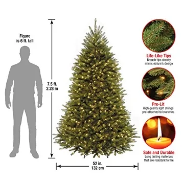 National Tree Company Pre-Lit Artificial Full Christmas Tree, Green, Dunhill Fir, White Lights, Includes Stand, 7.5 Feet