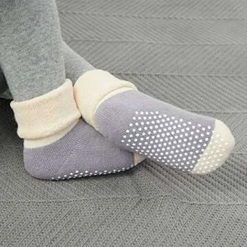 VWU Baby Toddler Kids Ankle Crew Socks with Grips Unisex Warm Thick Cotton Winter Socks 1-3 Years,8 Color Multi