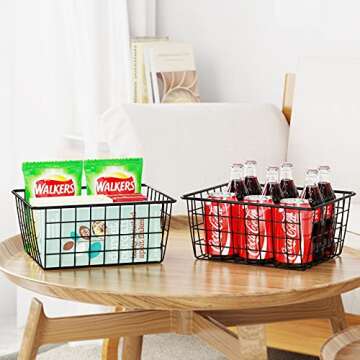 iSPECLE Pantry Organizer, 6 Pack Small Pantry Organizers and Storage with Handles, Wire Basket Sorting Storage Easy Access, Black