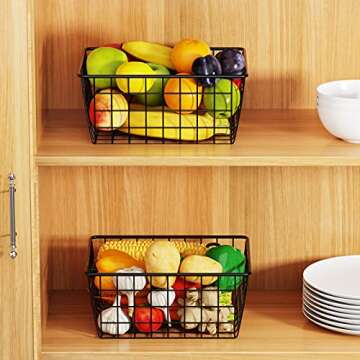 iSPECLE Pantry Organizer, 6 Pack Small Pantry Organizers and Storage with Handles, Wire Basket Sorting Storage Easy Access, Black