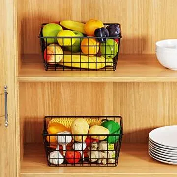 iSPECLE Pantry Organizer, 6 Pack Small Pantry Organizers and Storage with Handles, Wire Basket Sorting Storage Easy Access, Black