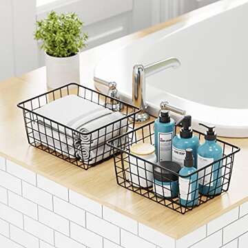 iSPECLE Pantry Organizer, 6 Pack Small Pantry Organizers and Storage with Handles, Wire Basket Sorting Storage Easy Access, Black