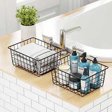 iSPECLE Pantry Organizer, 6 Pack Small Pantry Organizers and Storage with Handles, Wire Basket Sorting Storage Easy Access, Black