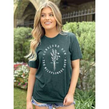 Womens Graphic Tees Boho Wildflower Shirt Casual Thanksgiving Shirts Vintage Country Music Tshirt Western Cowboy Tops Green