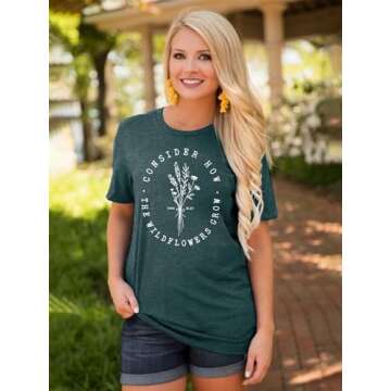 Womens Graphic Tees Boho Wildflower Shirt Casual Thanksgiving Shirts Vintage Country Music Tshirt Western Cowboy Tops Green