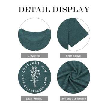 Womens Graphic Tees Boho Wildflower Shirt Casual Thanksgiving Shirts Vintage Country Music Tshirt Western Cowboy Tops Green