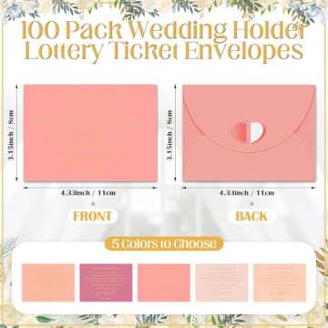 Sayglossy 100 Pack Lottery Ticket Holders Pink Invitation Envelopes Lottery Ticket Wedding Favors fo...