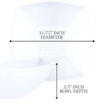 PLASTICPRO Disposable 128 ounce Square Serving Bowls, Party Snack or Salad Bowl, Extra Large Plastic Elegant White Pack of 4
