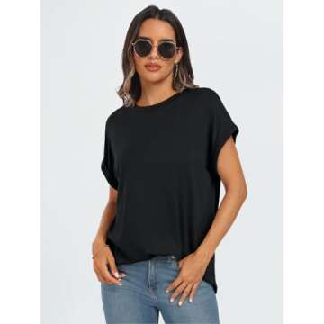 AUTOMET Womens Tops Oversized Business Casual Shirts Loose Fit Short Sleeve Tshirts Summer Clothes Fashion Trendy Outfit Black L