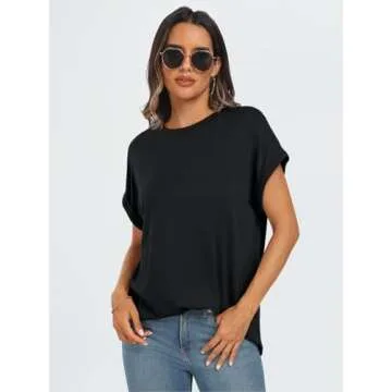 AUTOMET Womens Tops Oversized Business Casual Shirts Loose Fit Short Sleeve Tshirts Summer Clothes Fashion Trendy Outfit Black L
