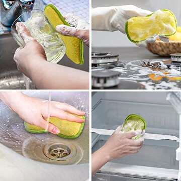 Multi-Purpose Scrub Sponges for Kitchen by SmilePowo Non-Scratch Microfiber Sponge Along with Heavy Duty Scouring Power - Effortless Cleaning of Dishes, Pots and Pans All at Once 6 Pack