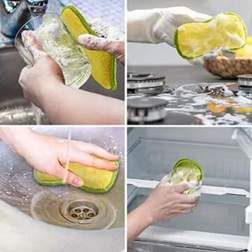 Multi-Purpose Scrub Sponges for Kitchen by SmilePowo Non-Scratch Microfiber Sponge Along with Heavy Duty Scouring Power - Effortless Cleaning of Dishes, Pots and Pans All at Once 6 Pack