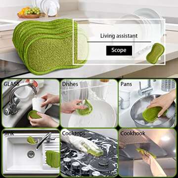 Multi-Purpose Scrub Sponges for Kitchen by SmilePowo Non-Scratch Microfiber Sponge Along with Heavy Duty Scouring Power - Effortless Cleaning of Dishes, Pots and Pans All at Once 6 Pack