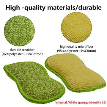 Multi-Purpose Scrub Sponges for Kitchen by SmilePowo Non-Scratch Microfiber Sponge Along with Heavy Duty Scouring Power - Effortless Cleaning of Dishes, Pots and Pans All at Once 6 Pack