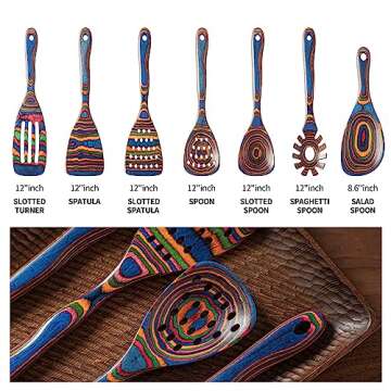 Gudamaye Pakkawood 7-Piece Blue Wooden Cooking Utensils, Wooden Spoons for Cooking, Wooden Spoon Set, Wooden Kitchen Utensil set, Pakkawood Cooking Spoons, Non-Stick Spoon,Pakkawood kitchen utensils