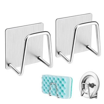 NEXCURIO Adhesive Sponge Holder Sink Caddy - SUS304 Stainless Steel Rust Proof Waterproof, Quick Dry...