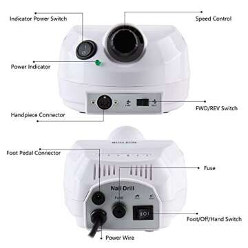 30000 RPM Acrylic Electric Nail Drill File Pedicure Manicure Machine Drill Bits Kit Set with Sanding Bands Accessories E File to Remover Acrylic Gel Polisher Tools(White)