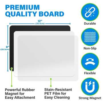 YES4QUALITY Magnetic Dry Erase White Board Sheet for Fridge 12x8 in, with Stain Resistant Technology, Includes 3 Markers and Big Eraser with Magnets, Small Refrigerator Whiteboard Planner