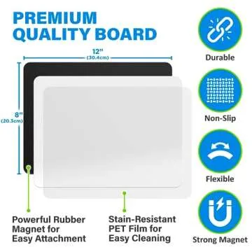 YES4QUALITY Magnetic Dry Erase White Board Sheet for Fridge 12x8 in, with Stain Resistant Technology, Includes 3 Markers and Big Eraser with Magnets, Small Refrigerator Whiteboard Planner