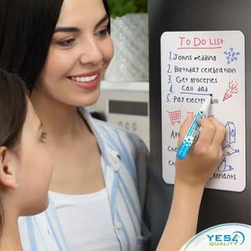 YES4QUALITY Magnetic Dry Erase White Board Sheet for Fridge 12x8 in, with Stain Resistant Technology, Includes 3 Markers and Big Eraser with Magnets, Small Refrigerator Whiteboard Planner