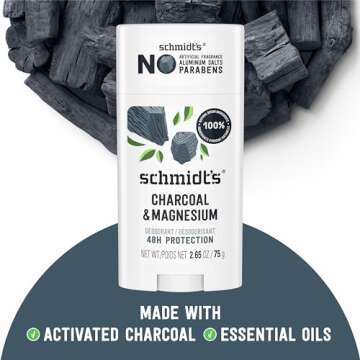 Schmidt's Aluminum-Free Vegan Deodorant Charcoal & Magnesium with 48 Hour Odor Protection, 2 Count for Women and Men, Natural Ingredients, Cruelty-Free, 2.65 oz, Pack of 2