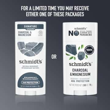 Schmidt's Aluminum-Free Vegan Deodorant Charcoal & Magnesium with 48 Hour Odor Protection, 2 Count for Women and Men, Natural Ingredients, Cruelty-Free, 2.65 oz, Pack of 2