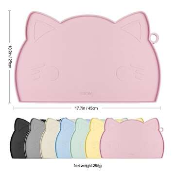Coomazy Cat Food Mat, Thicker Dog Feeding Mat for Food and Water, Waterproof Non-Slip Silicone Mat for Floor, Dog Food Mat with Raised Edge to Prevent Food Spills and Water Runoff (Pink, Medium)