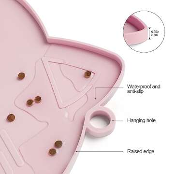 Coomazy Cat Food Mat, Thicker Dog Feeding Mat for Food and Water, Waterproof Non-Slip Silicone Mat for Floor, Dog Food Mat with Raised Edge to Prevent Food Spills and Water Runoff (Pink, Medium)
