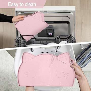 Coomazy Cat Food Mat, Thicker Dog Feeding Mat for Food and Water, Waterproof Non-Slip Silicone Mat for Floor, Dog Food Mat with Raised Edge to Prevent Food Spills and Water Runoff (Pink, Medium)
