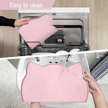 Coomazy Cat Food Mat, Thicker Dog Feeding Mat for Food and Water, Waterproof Non-Slip Silicone Mat for Floor, Dog Food Mat with Raised Edge to Prevent Food Spills and Water Runoff (Pink, Medium)