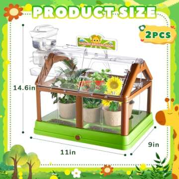 Sunnychicc 2 Sets of Plant Growing Kit with Drip Irrigation System and Solar LED Grow Light Greenhou...