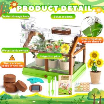 Sunnychicc 2 Sets of Plant Growing Kit with Drip Irrigation System and Solar LED Grow Light Greenhouse Grow Room Garden Set for Spring Planting Gift Educational Science (No Seeds Included)