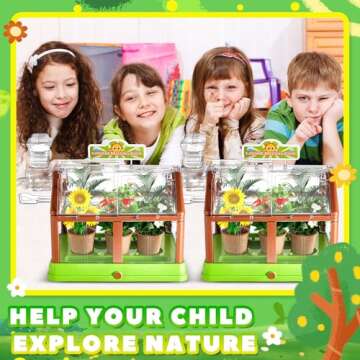 Sunnychicc 2 Sets of Plant Growing Kit with Drip Irrigation System and Solar LED Grow Light Greenhouse Grow Room Garden Set for Spring Planting Gift Educational Science (No Seeds Included)