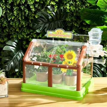 Sunnychicc 2 Sets of Plant Growing Kit with Drip Irrigation System and Solar LED Grow Light Greenhouse Grow Room Garden Set for Spring Planting Gift Educational Science (No Seeds Included)