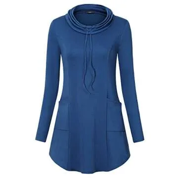 Lotusmile Women's Funnel Neck Pullover Sweatshirt Check Contrast Lightweight Hoodie Tops