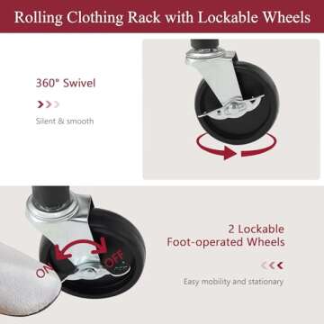 Tajsoon Heavy Duty Rolling Clothing Rack with Wheels