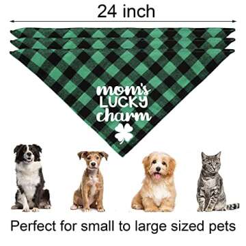 JOTFA St. Patrick’s Day Dog Bandanas, Plaid Dog Puppy St. Patrick’s Day Bandana Scarf for Small Medium Large Dogs Pets (Lucky Pup & Mom’s Lucky Charm & Kiss Me I’m Irish)