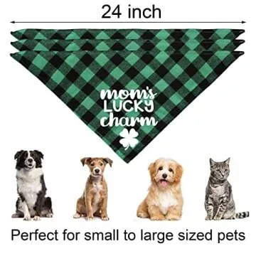 JOTFA St. Patrick’s Day Dog Bandanas, Plaid Dog Puppy St. Patrick’s Day Bandana Scarf for Small Medium Large Dogs Pets (Lucky Pup & Mom’s Lucky Charm & Kiss Me I’m Irish)