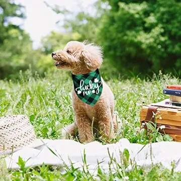 JOTFA St. Patrick’s Day Dog Bandanas, Plaid Dog Puppy St. Patrick’s Day Bandana Scarf for Small Medium Large Dogs Pets (Lucky Pup & Mom’s Lucky Charm & Kiss Me I’m Irish)