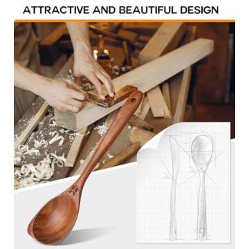 Wooden Spoons for Cooking, Natural Premium Teak Wood Corner Spoon, Good Grip Large Wooden Spoons and Wooden Spatula, Heat Resistant Wooden Cooking Utensils for Nonstick Cookware Cooking Gifts