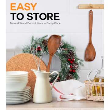 Wooden Spoons for Cooking, Natural Premium Teak Wood Corner Spoon, Good Grip Large Wooden Spoons and Wooden Spatula, Heat Resistant Wooden Cooking Utensils for Nonstick Cookware Cooking Gifts