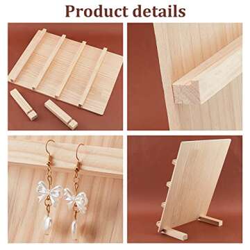 PH PandaHall 4-Tier Wooden Earring Display Stand, Retail Jewelry Display Riser Removable Showcase with Slots Rustic Earring Display Card Holder for Selling Craft Showing Exhibition Jewelry Storage