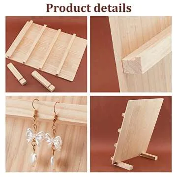 PH PandaHall 4-Tier Wooden Earring Display Stand, Retail Jewelry Display Riser Removable Showcase with Slots Rustic Earring Display Card Holder for Selling Craft Showing Exhibition Jewelry Storage