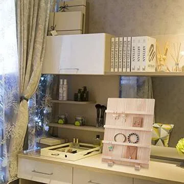 PH PandaHall 4-Tier Wooden Earring Display Stand, Retail Jewelry Display Riser Removable Showcase with Slots Rustic Earring Display Card Holder for Selling Craft Showing Exhibition Jewelry Storage