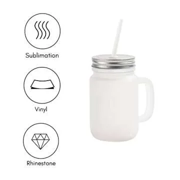 Craft Express 12 OZ Sublimation Glass Mason Jar Blanks Frosted with Handle-Sublimation Tumbler Jar Cups Glass with Lid and Straw-Perfect for Cricut Mug Press Crafting-Set of 4